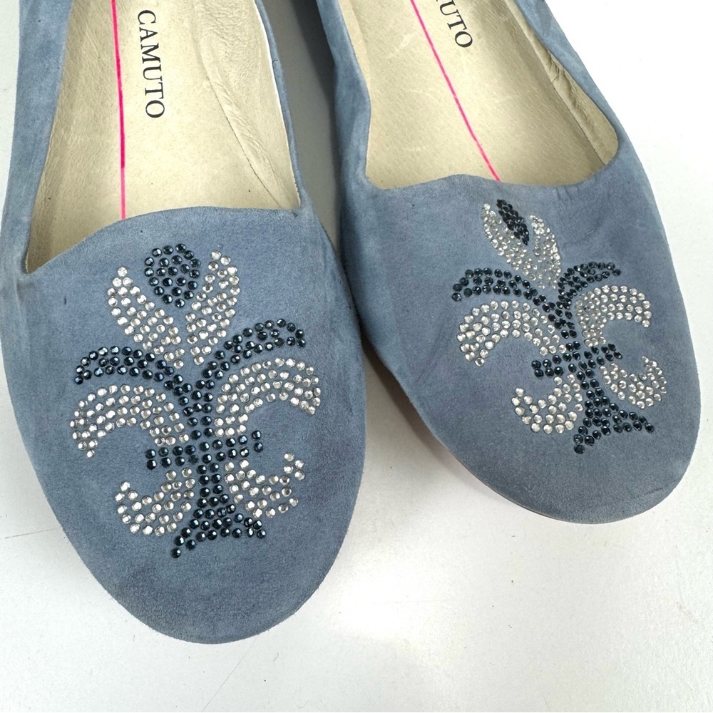 Two By Vince Camuto Women's 8 Blue Suede Ballet Flats Rhinestone Embellishments - Picture 2 of 8